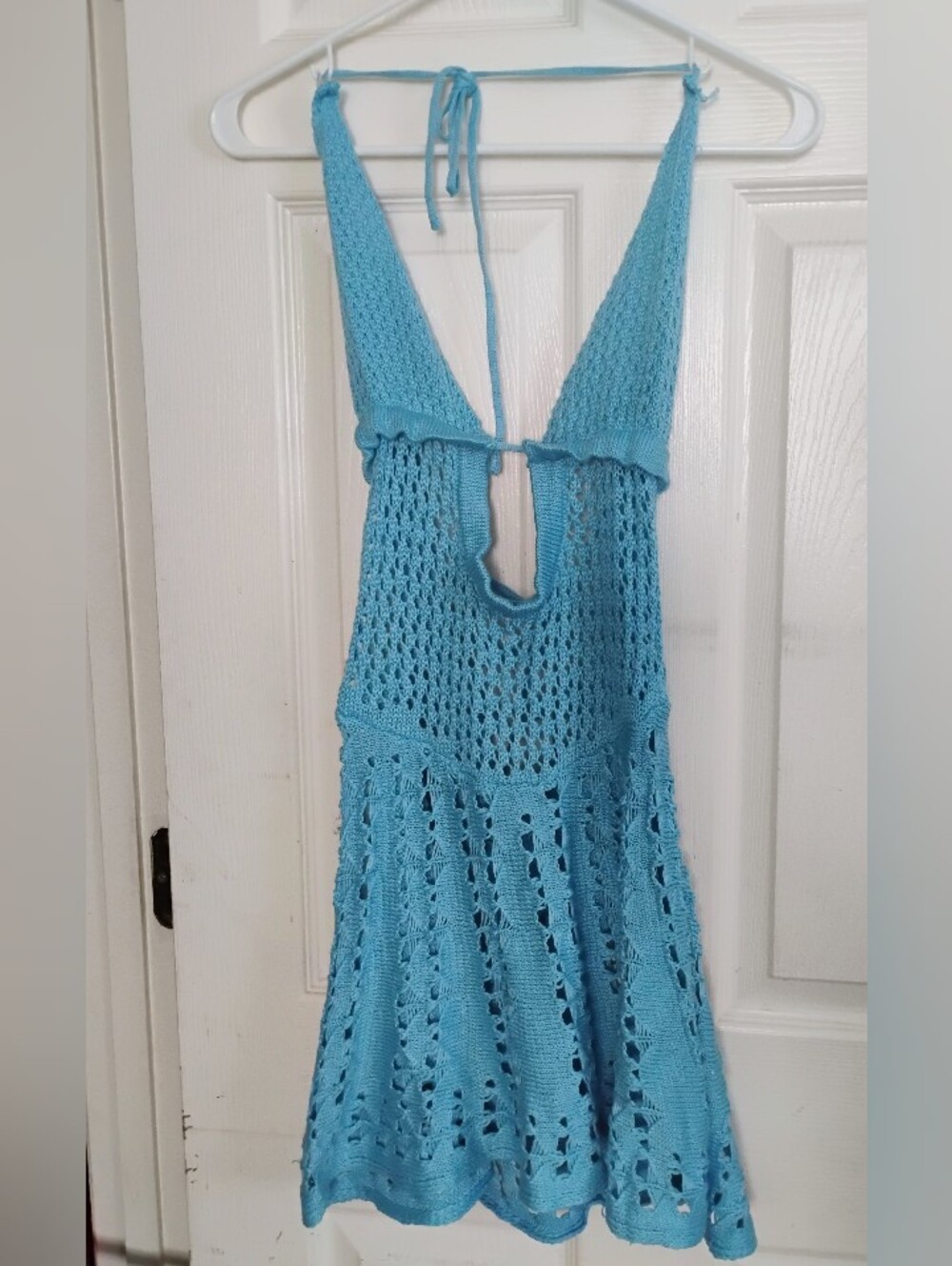 Light Blue Crochet Mini Dress Small Beach Sundress